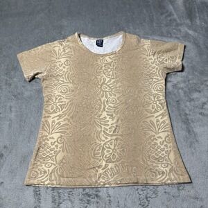 Vintage 90s Gap T Shirt Women's Size XS Beige Short Sleeve Baby Tee Abstract Art